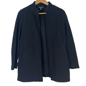 Eileen Fisher Black Cotton Stretch Open Front Cardigan Jacket Pockets XXS